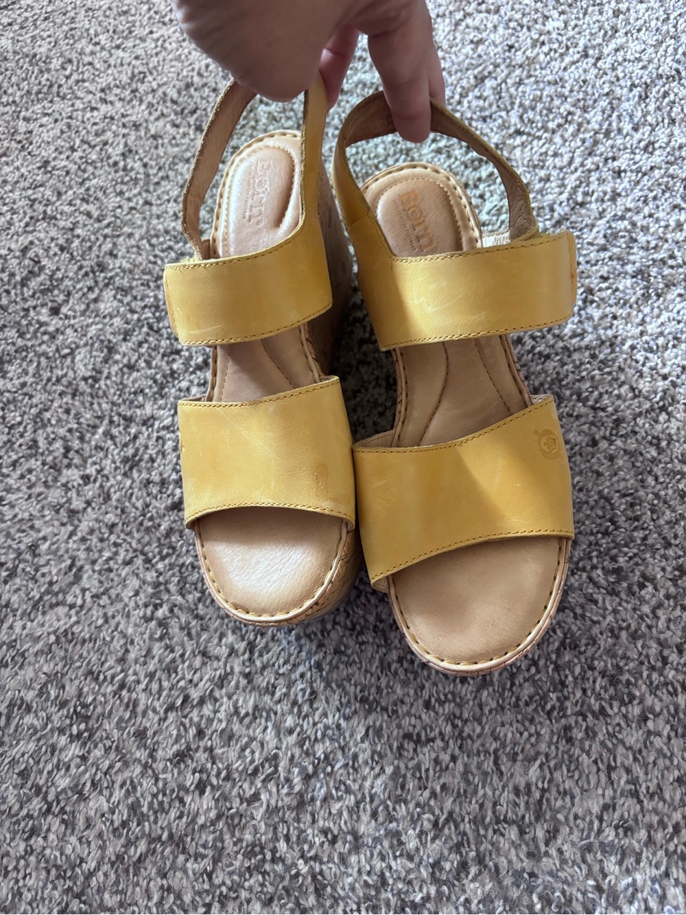 Born brand. Yellow Leather Double-Strap Wedge Sandals
